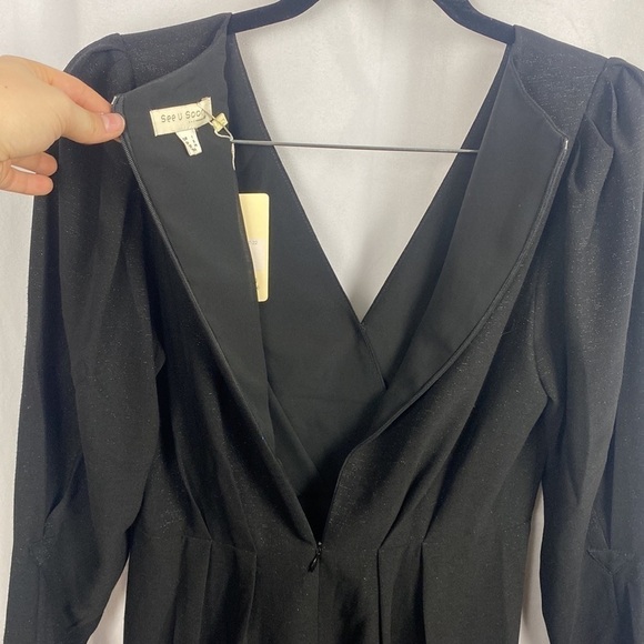 Anthropologie See U Soon Black Sparkle Elegant Long Sleeve Mini Dress - Size S - Picture 16 of 16